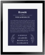 Ramir custom name meaning print in navy blue with black matte frame