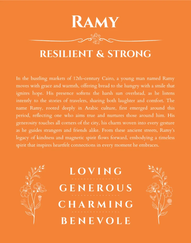 Ramy name meaning wall art by Get Your Story in orange