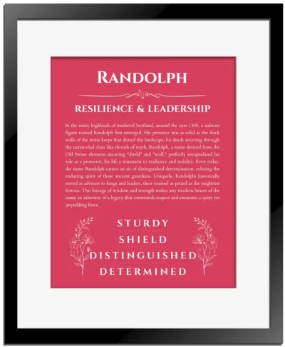Randolph name meaning gift print in red with black matte frame