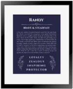 Randy name meaning gift print in navy blue with black matte frame