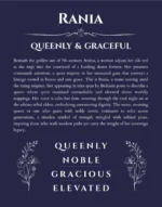 Rania custom name art showing meaning and origin in navy blue