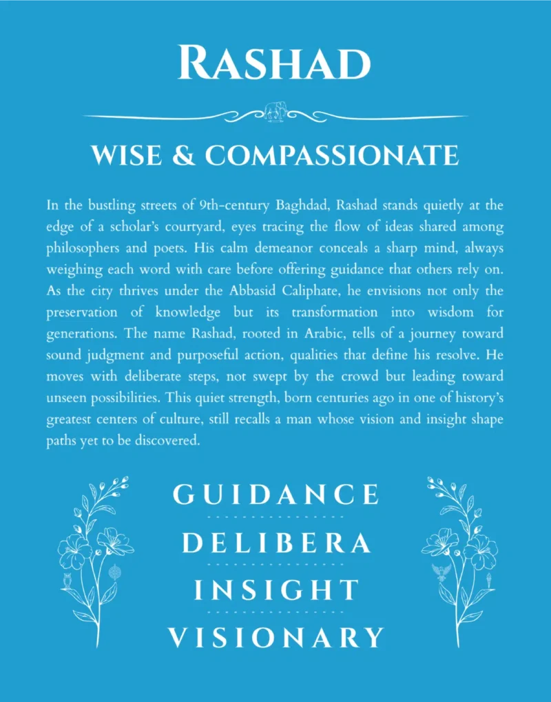 Rashad personalized wall art with the story of your name in blue
