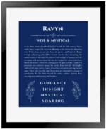 Ravyn name meaning gift print in deep blue with black matte frame