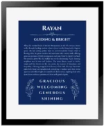 Rayan custom name print for wall display in deep blue with black matte frame
