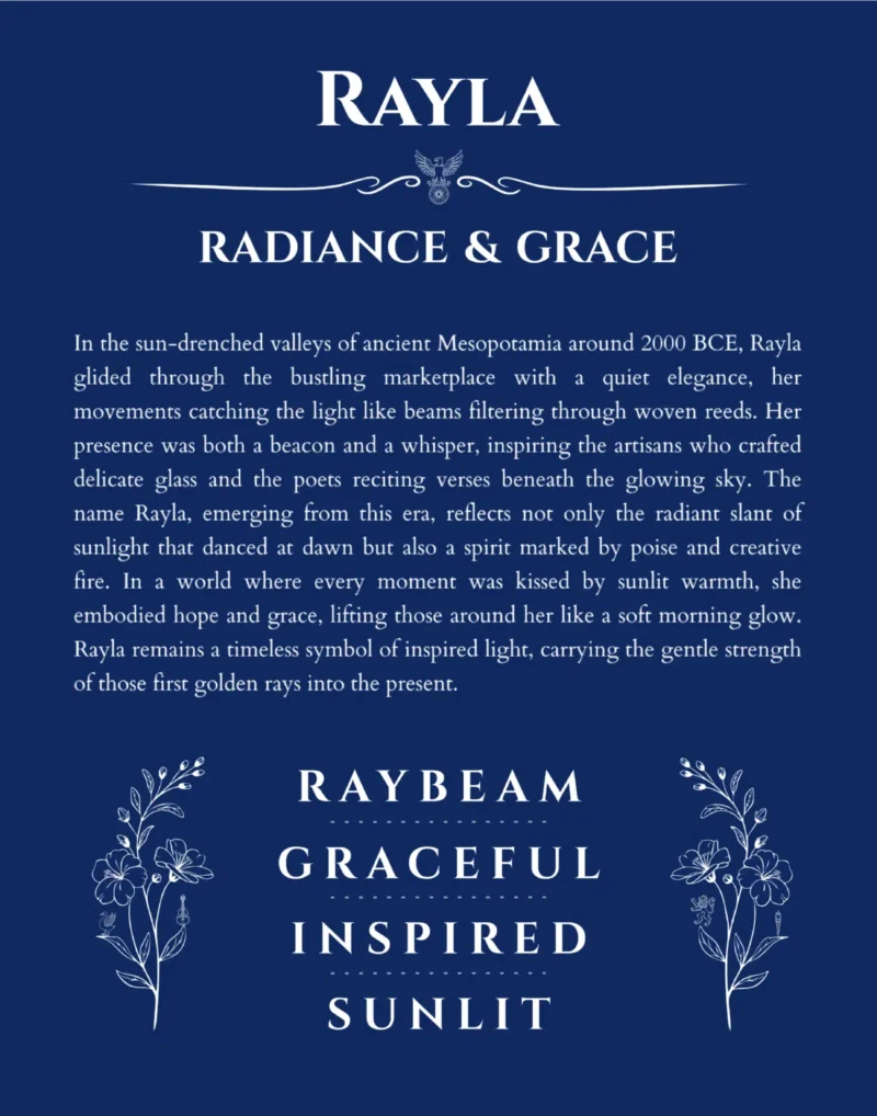 Rayla personalized name print with origin and traits in deep blue