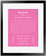 Raylin name meaning gift print in pink with black matte frame