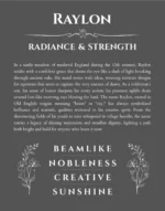 Raylon custom name art showing meaning and origin in gray