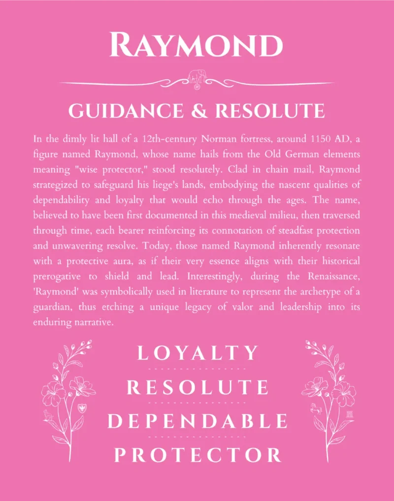 Raymond personalized name art with origin story in pink