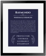 Raymundo custom name print for wall display in navy blue with black matte frame