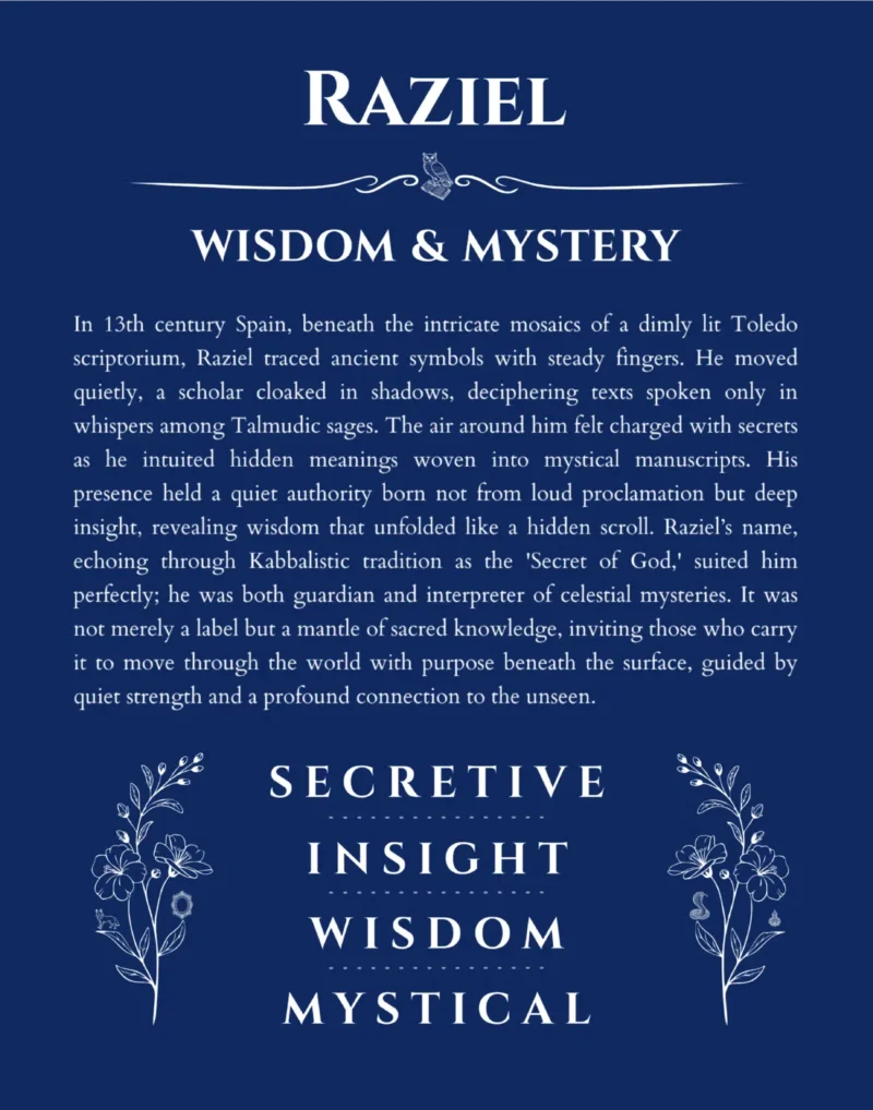 Raziel name meaning gift print in deep blue