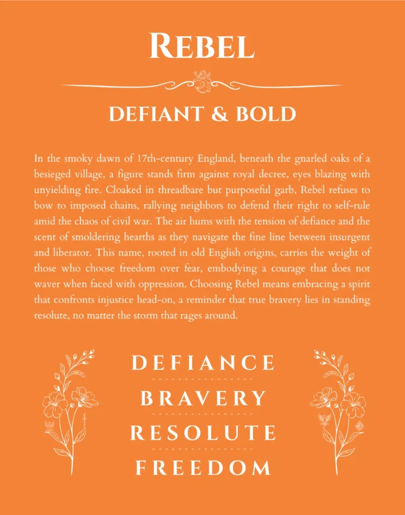 Rebel name meaning wall art by Get Your Story in orange
