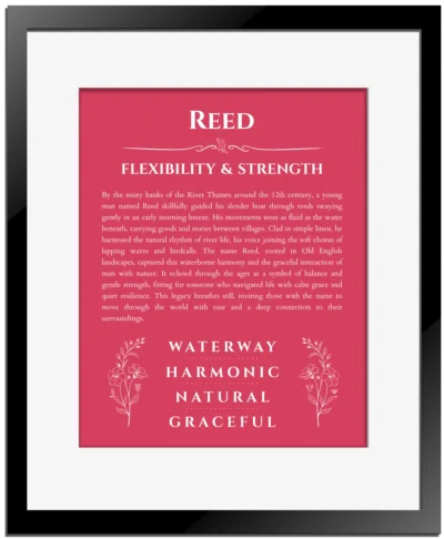 Reed custom name meaning print in red with black matte frame