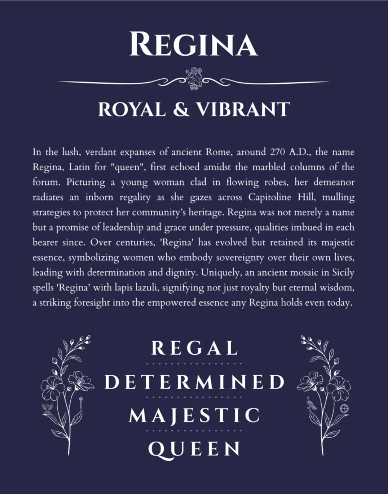 Regina custom name meaning print in navy blue
