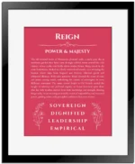 Reign name meaning wall art by Get Your Story in red with black matte frame