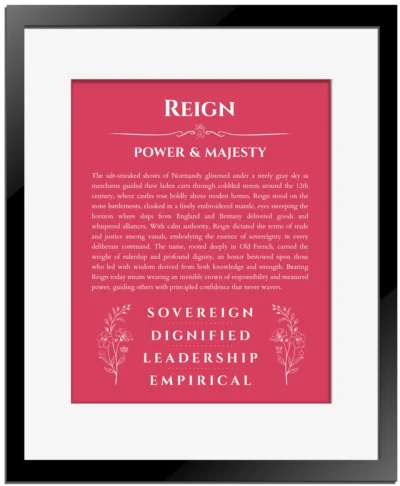 Reign name meaning wall art by Get Your Story in red with black matte frame
