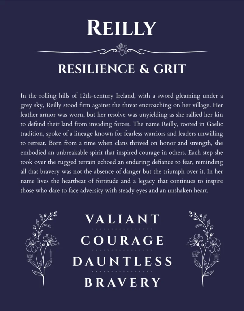 Reilly custom name art showing meaning and origin in navy blue