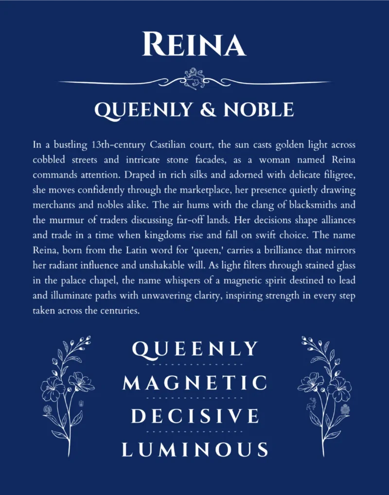 Reina personalized name meaning print in deep blue