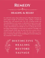 Remedy custom name art showing meaning and origin in red