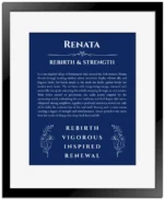 Renata custom name meaning print in deep blue with black matte frame