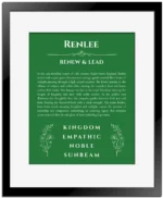 Renlee personalized name meaning print in dark green with black matte frame