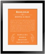 Renleigh name meaning gift print in orange with black matte frame