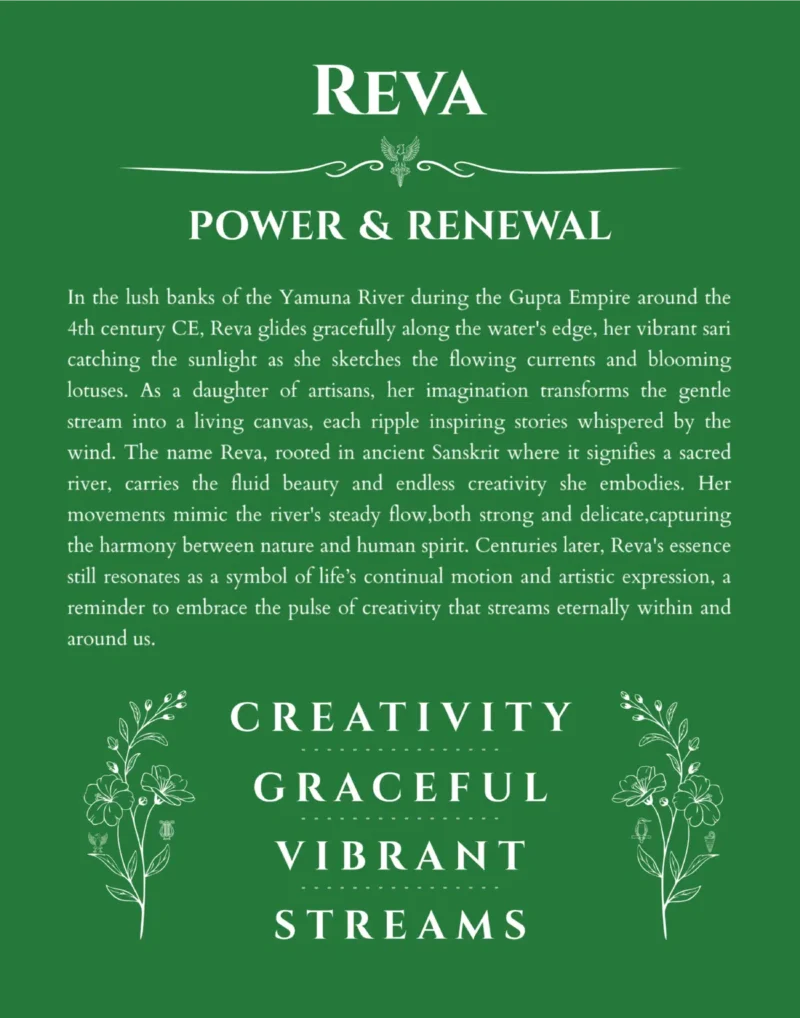 Reva personalized wall art with the story of your name in dark green