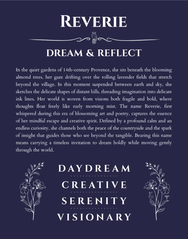 Reverie name meaning gift print in navy blue