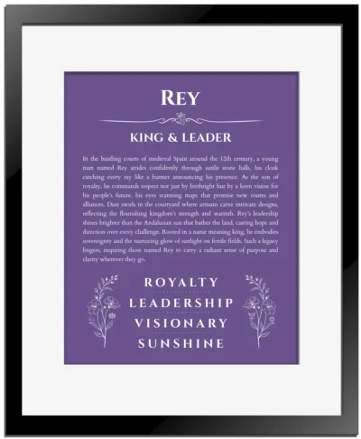 Rey custom name print for wall display in purple with black matte frame
