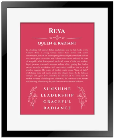 Reya name meaning wall art by Get Your Story in red with black matte frame