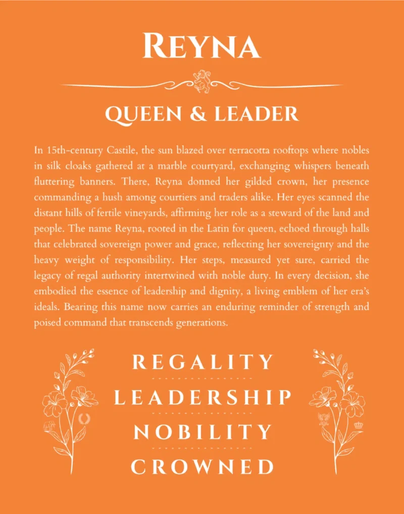 Reyna name meaning gift print in orange