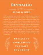 Reynaldo personalized wall art with the story of your name in orange