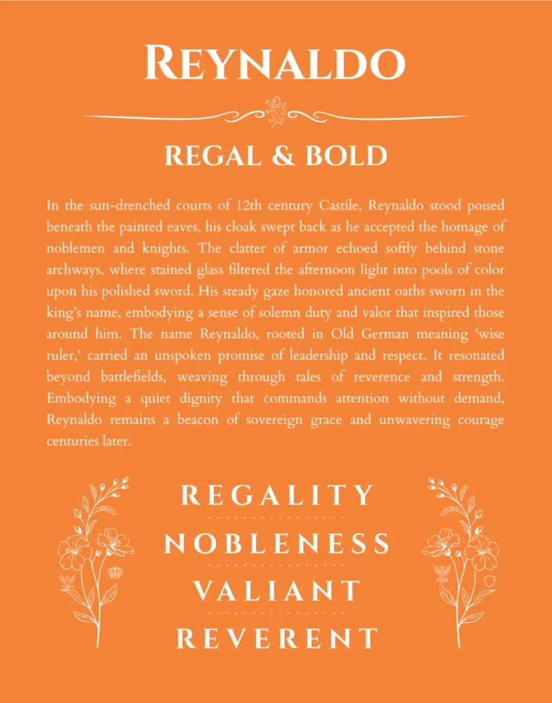 Reynaldo personalized wall art with the story of your name in orange