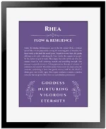 Rhea custom name print for wall display in purple with black matte frame