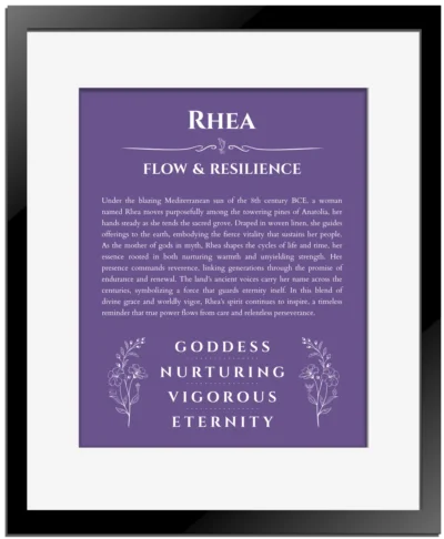 Rhea custom name print for wall display in purple with black matte frame
