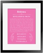 Rhema name meaning wall art by Get Your Story in pink with black matte frame