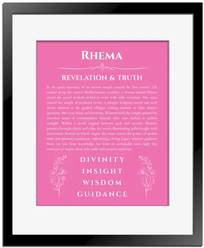 Rhema name meaning wall art by Get Your Story in pink with black matte frame