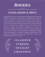 Rhodes personalized name print with origin and traits in purple