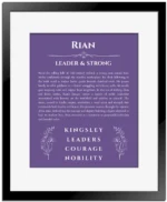 Rian custom name print for wall display in purple with black matte frame