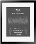 Rick name meaning gift print in gray with black matte frame