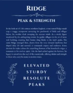 Ridge name origin print with meaning and traits in deep blue