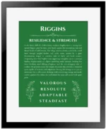 Riggins custom name print for wall display in dark green with black matte frame