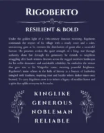 Rigoberto personalized name meaning print in navy blue