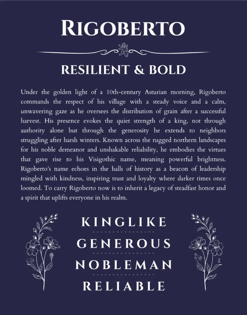 Rigoberto personalized name meaning print in navy blue