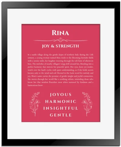 Rina name meaning wall art by Get Your Story in red with black matte frame