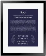 Rio custom name meaning print in navy blue with black matte frame