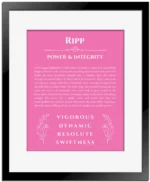 Ripp name meaning gift print in pink with black matte frame