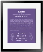Rishi custom name print for wall display in purple with black matte frame