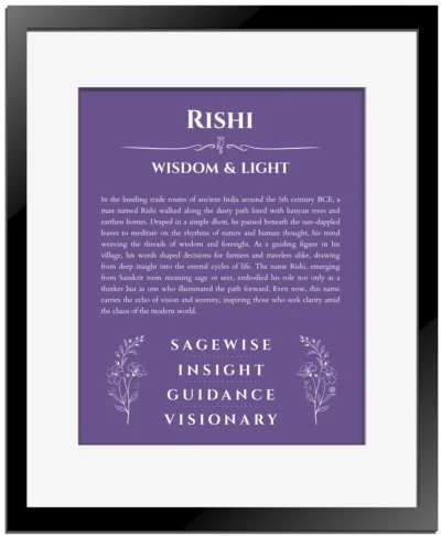 Rishi custom name print for wall display in purple with black matte frame