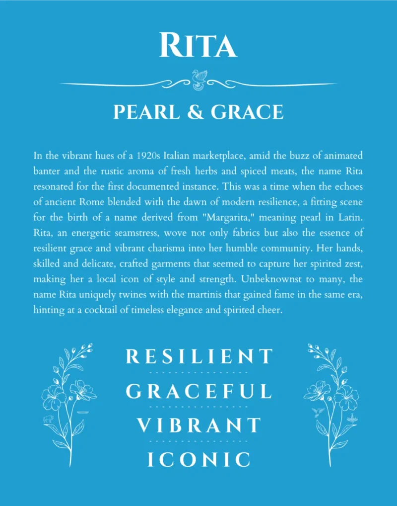 Rita personalized name print with origin and traits in blue