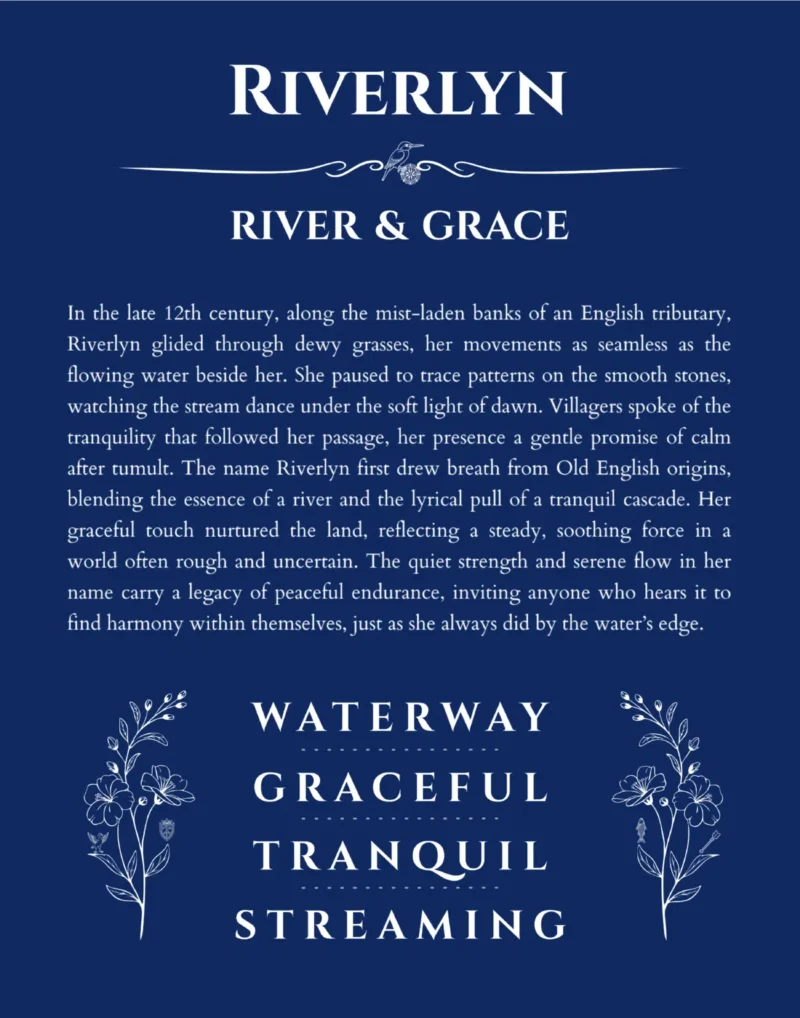 Riverlyn name meaning wall art by Get Your Story in deep blue